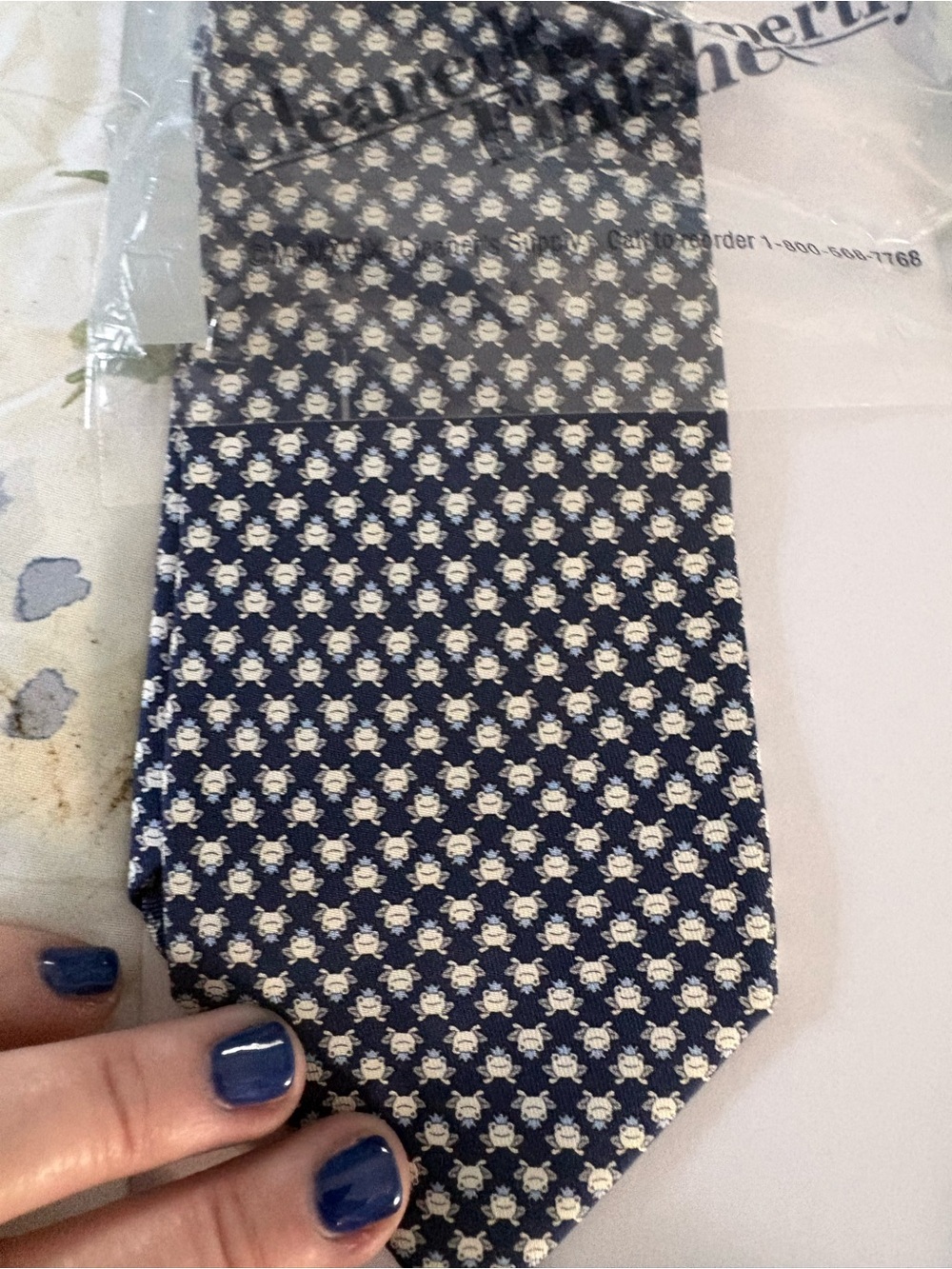Salvatore Ferragamo Navy and White Silk Tie with Tiny frog  Motif